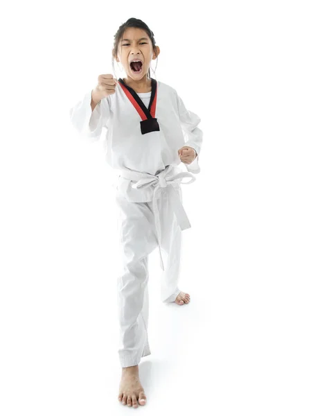 Arka plan ile Asya taekwondo kız. — Stok fotoğraf