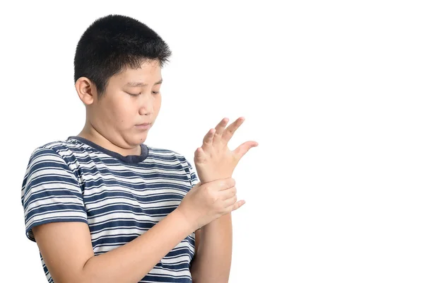 Young Asian Preteen Boy Having Hands Fingers Pain — Stock Photo, Image