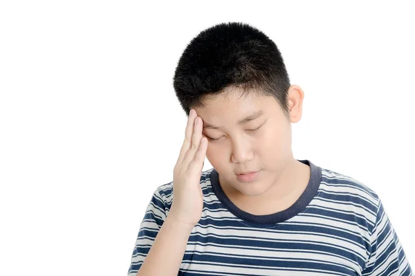 Genç Asyalı Çocuk Baş Ağrısı Çekiyor Beyaz Üzerine Izole — Stok fotoğraf