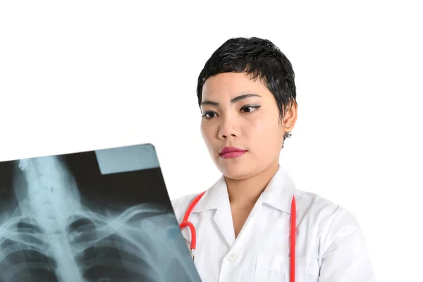 Asian Radiologist Doctor Looking Ray White — Stock Photo, Image