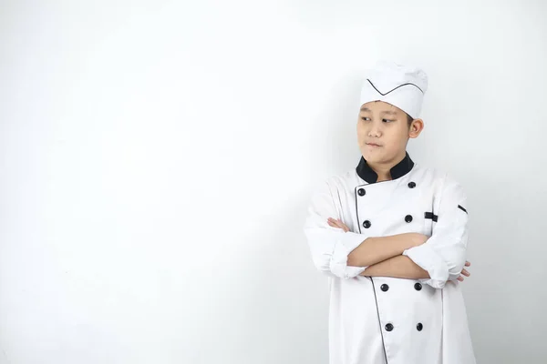Chef Comida Japonesa Uniforme Cruzando Brazos Pared — Foto de Stock