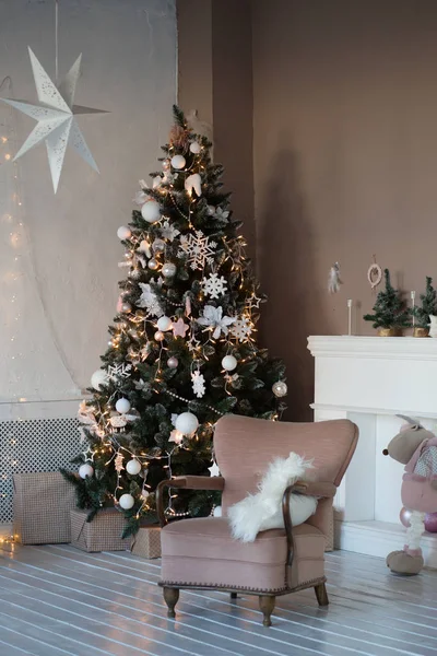 Décoré Pour Nouvel Intérieur Maison Plan Général Arbre Noël Studio — Photo