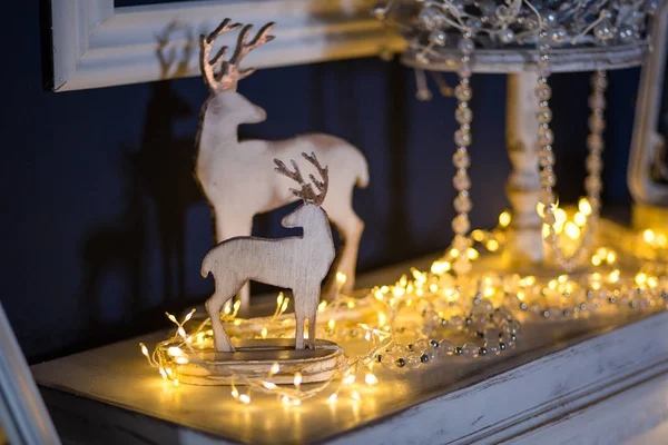 Éléments Décorations Noël Maison Close Lumières Intérieures Noël Guirlandes Jouets — Photo