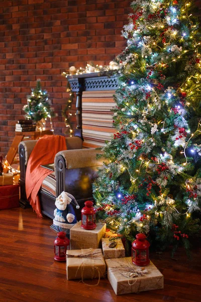 Ingericht Voor Het Nieuwe Jaar Interieur Van Het Huis Kerstboom — Stockfoto