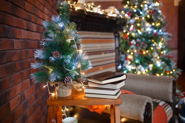 Decorado Para Nuevo Año Interior Casa Árbol Navidad Estudio Decorado —  Fotos de Stock