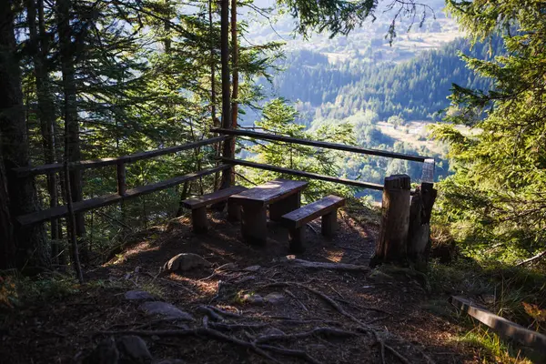 Dek Observasi Jalur Eco Hiking Melalui Pegunungan Bulgaria Rhodopes Kayu — Stok Foto