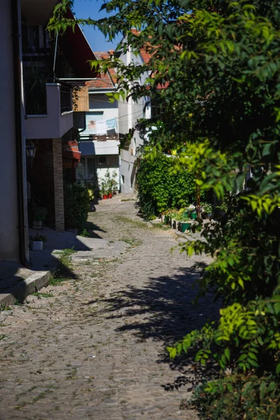 Ruas Paralelepípedos Parte Turística Velha Cidade Bulgária Casas Típicas Búlgaras — Fotografia de Stock