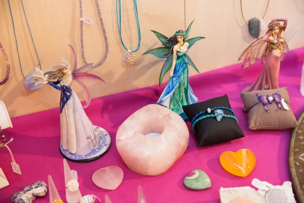 Gemstone Jewelry Quartz Nymph Figurines Sale Tradeshow Stand — стокове фото