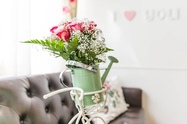 Love You Heart Sign Watering Can Chic Vintage Interior Decoration — стоковое фото