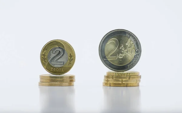 Zásobníku Mincí Polská Měna Pln Polský Zlotý Evropské Měny Euro — Stock fotografie