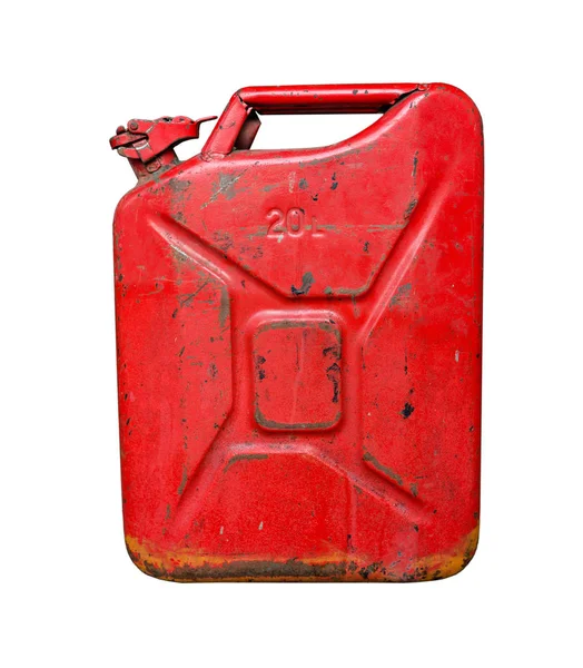 Old Red Metal Fuel Tank Transporting Storing Petrol Isolated White — Stock Photo, Image