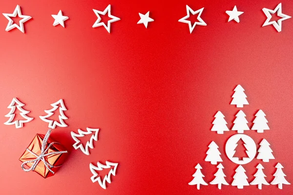 White Stars Arranged Row Top Wrapped Gift Lower Left Corner — Stock Photo, Image