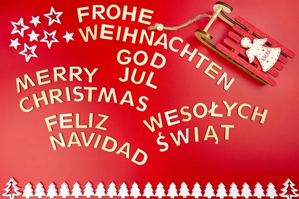 Inschrift Frohe Weihnachten Deutsch Englisch Polnisch Schwedisch Und Spanisch Von — Stockfoto