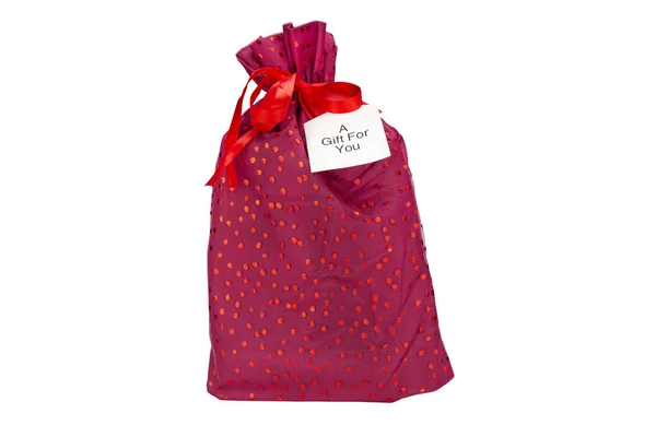 Christmas Gift Wrapped Burgundy Fabric Ribbon Inscription Gift You Piece — ストック写真