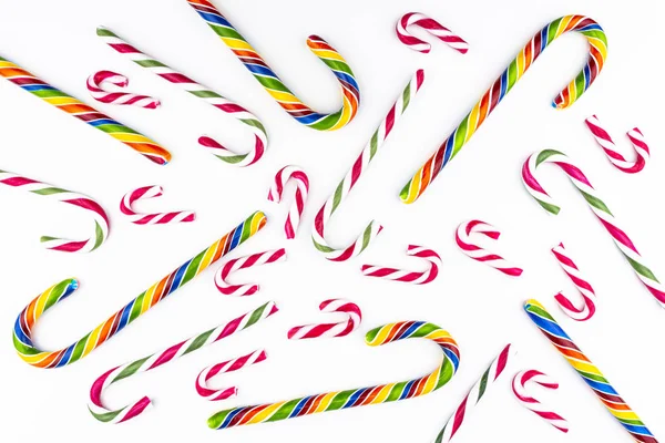 Background Made Colorful Candy Canes Isolated White Background — Stock Photo, Image