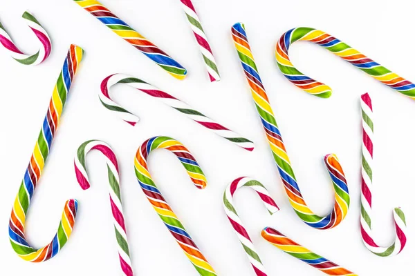 Background Made Colorful Candy Canes Isolated White Background — Stock Photo, Image