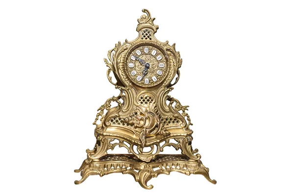 Large Standing Clock Made Brass Ornaments Isolated White Background Clipping — Stock Photo, Image