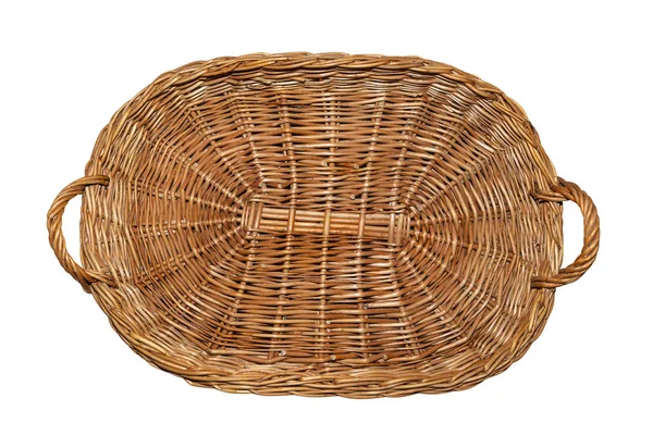 Wicker Korg Med Handtag Sidorna Form Rektangel Platt Ovanifrån Isolerad — Stockfoto