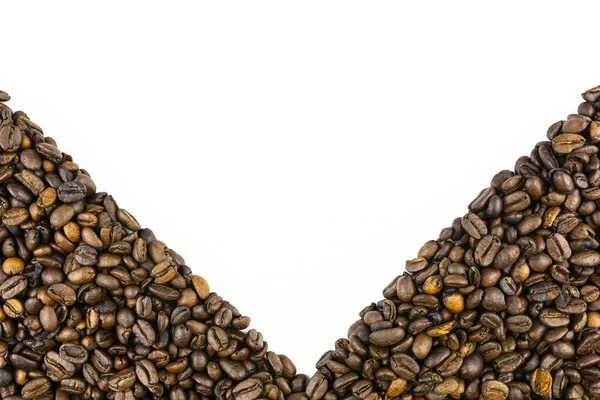 Achtergrond Gemaakt Van Verse Gebrande Koffiebonen Plat Liggend Een Witte — Stockfoto