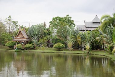  Lake parkta. Turist çay ve balık WA bakmak