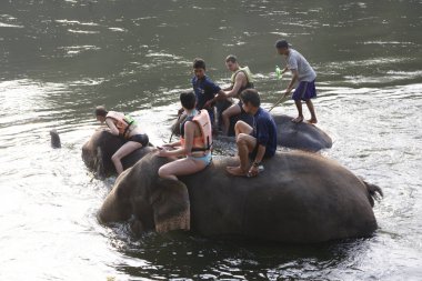 Filler Kwai Nehri üzerinde banyo turist
