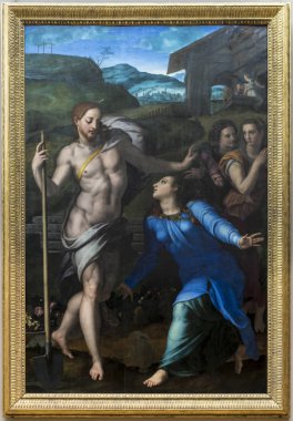 Paris; Fransa-Mayıs 03; 2017: İsa bahçıvan Saint Madeleine, veya görünür noli için beni tangere. Agnolo di Cosimo di Mariano Tori, Bronzino bilinir. Louvre