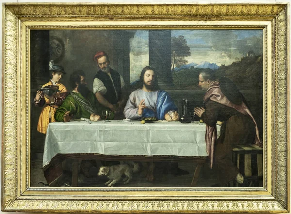 The pilgrims of Emmaus- Les Pelerins d'Emmaus.Tiziano Vecellio.L — Stock Photo, Image