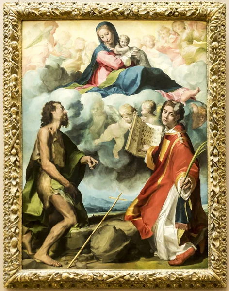 Die herrliche Jungfrau zwischen dem hl. Johannes dem Täufer und dem hl. Stiefkind — Stockfoto