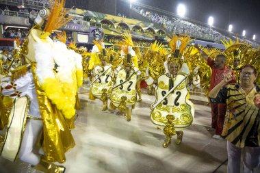Rio de Janeiro, Brasil-  February 29, 2020: Samba Parade at the 2020 Carnival, Champions Parade, Sambodromo. It's raining