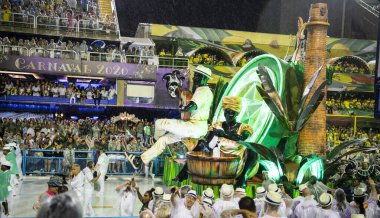 Rio de Janeiro, Brasil-  February 29, 2020: Samba Parade at the 2020 Carnival,Champions Parade, Sambodromo. It's raining
