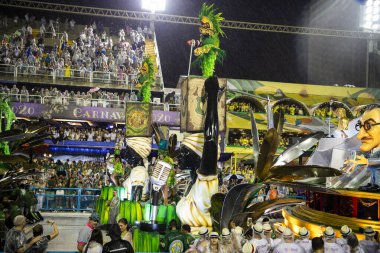 Rio de Janeiro, Brasil-  February 29, 2020: Samba Parade at the 2020 Carnival,Champions Parade, Sambodromo. It's raining
