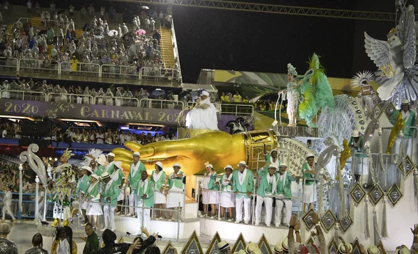 Rio de Janeiro, Brasil-  February 29, 2020: Samba Parade at the 2020 Carnival, Champions Parade, Sambodromo. It's raining