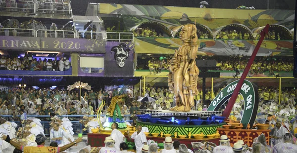 Rio de Janeiro, Brasil-  February 29, 2020: Samba Parade at the 2020 Carnival, Champions Parade, Sambodromo. It's raining