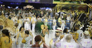 Rio de Janeiro, Brasil-  February 29, 2020: Samba Parade at the 2020 Carnival, Champions Parade, Sambodromo. It's raining