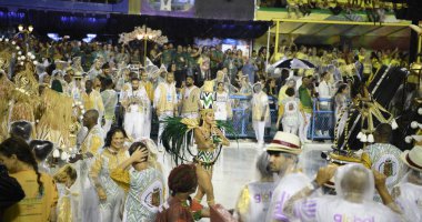 Rio de Janeiro, Brasil-  February 29, 2020: Samba Parade at the 2020 Carnival, Champions Parade, Sambodromo. It's raining