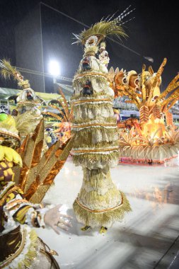 Rio de Janeiro, Brasil-  February 29, 2020: Samba Parade at the 2020 Carnival, Champions Parade, Sambodromo. It's raining