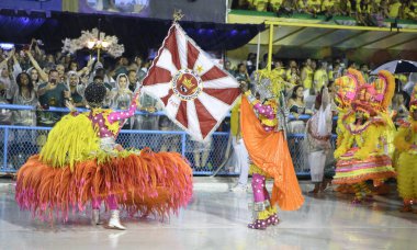 Rio de Janeiro, Brasil-  February 29, 2020: Samba Parade at the 2020 Carnival, Champions Parade, Sambodromo. It's raining