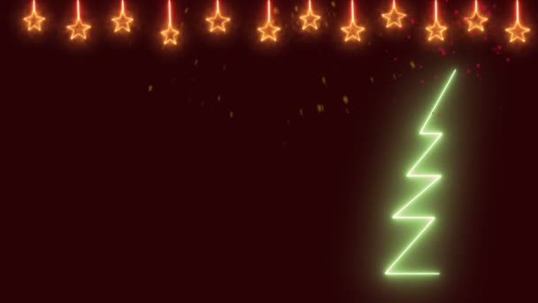 Kerst achtergrond met sterren en een versierde kerstboom met de inscriptie gelukkig Nieuwjaar — Stockvideo
