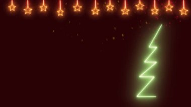 Yıldızlı ve animasyonlu Noel arkaplanı, sağ kenarında yeşil Noel ağacı