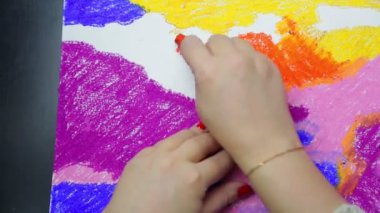 Kadın eli, gün batımında pastel renkli bulutlarla beyaz kağıda resim çizer. Zaman Kapakları