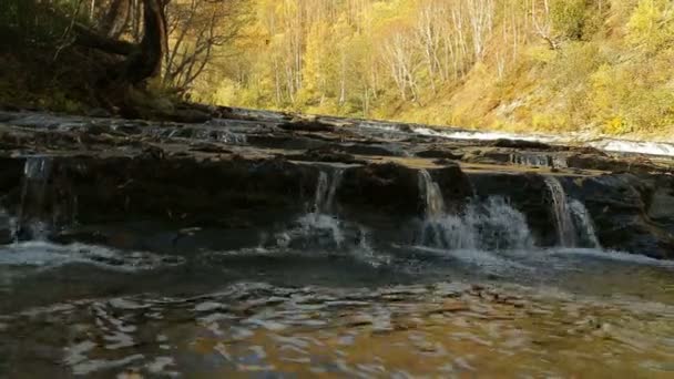 Rychlé horské peřeje na pozadí podzimních hor — Stock video