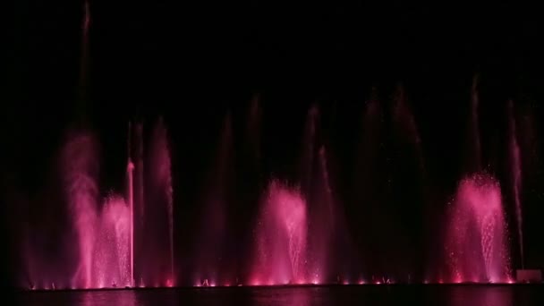 Bunte Wasserfontänen auf dem Hintergrund des Nachthimmels — Stockvideo