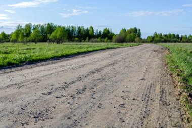 Çimenli tarlaların kenarlarındaki toprak toprak toprak arazi ve güvercin gökyüzü..