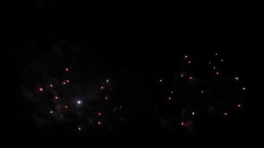 Gece gökyüzünün siyah arka planında renkli havai fişekler.