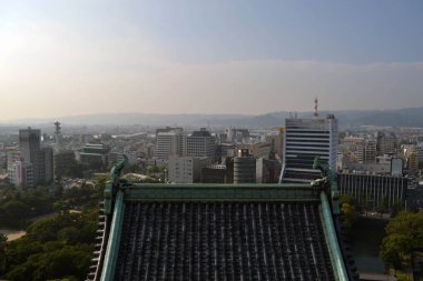 Wakayama kaleden görüldüğü gibi Wakayama şehir manzarası.