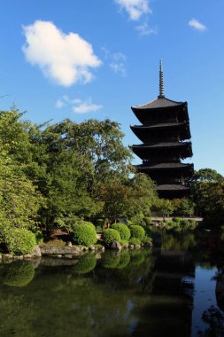 Bir Japon bahçesi ile Toji tapınak olan arka plan olarak.