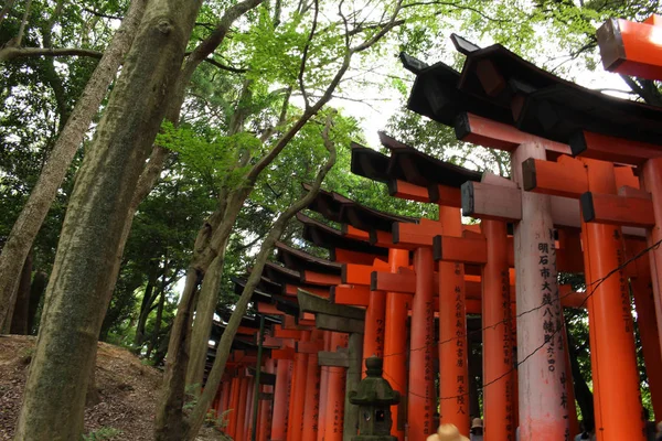 Η γραμμή του πύλες γύρω από Φουσίμι Ινάρι παρεκκλήσι στο Κιότο, Ιαπωνία — Φωτογραφία Αρχείου