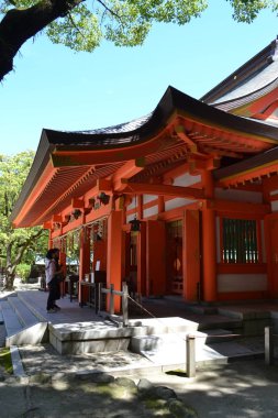 Japon hacılar bir tapınak Fukuoka, Japonya ziyaret etti. PIC t olarak