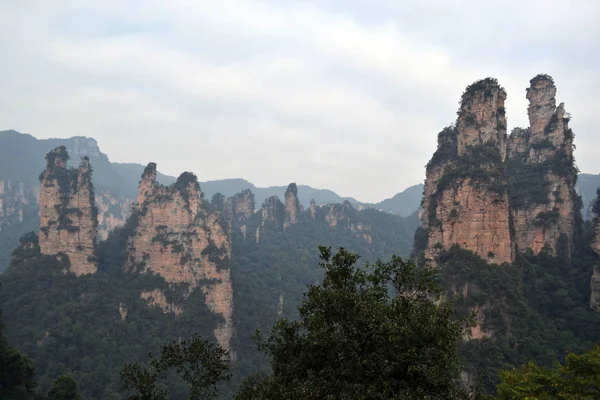 Senderismo por el área escénica de Wulingyuan. Había un poco de niebla en eso — Foto de Stock