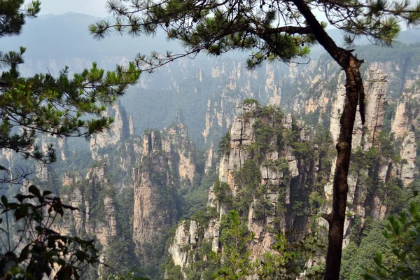 Rotsformaties rond Wulingyuan Scenic Area. Wat een dramatische l — Stockfoto